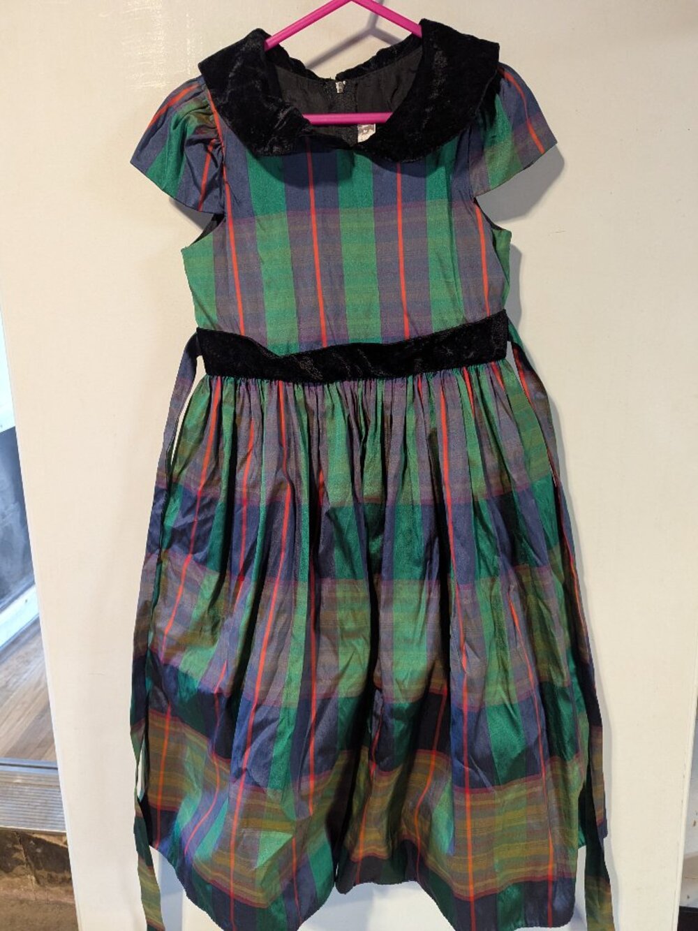 Girls checked capped sleeves dress